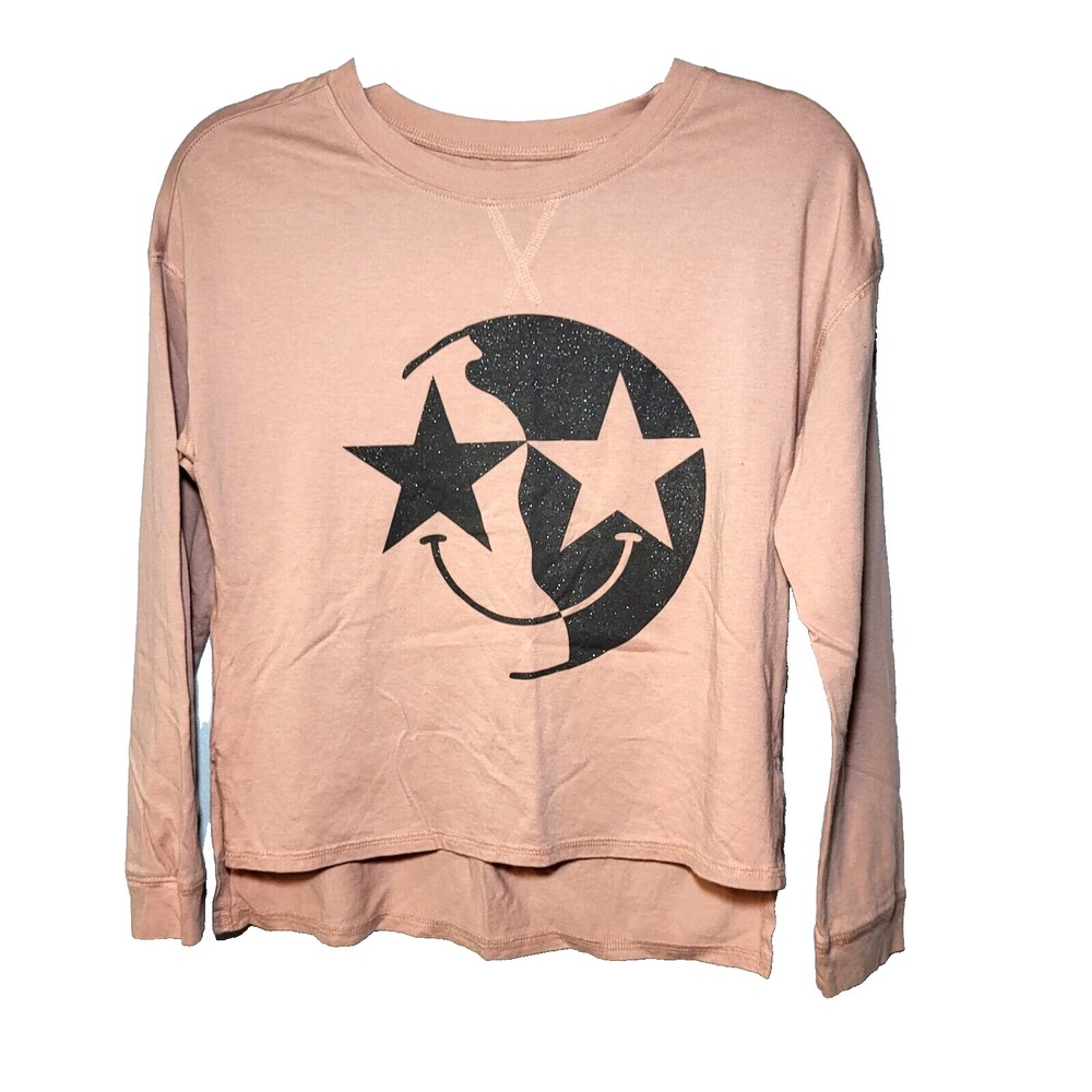 Paper Flowers Girls Dusty Pink T Shirt Sparkly Dark Gray Smiley Face‎ Large